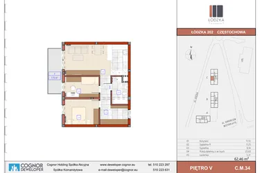 Rzut - Mieszkanie na sprzedaż 3 pokoje o powierzchni 62,48 m² - numer C.M.34 w Łódzka Osiedle