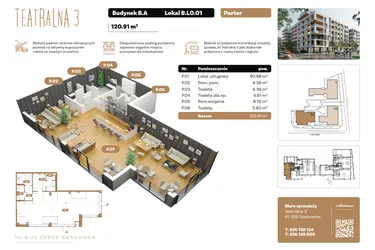 Rzut - Lokal użytkowy na sprzedaż 1 pokój o powierzchni 120,91 m² - numer BL 01 w Teatralna 3