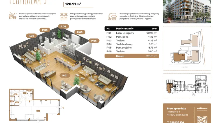 Rzut - Lokal użytkowy na sprzedaż 1 pokój o powierzchni 120,91 m² - numer BL 01 w Teatralna 3