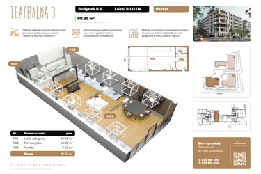 Rzut - Lokal użytkowy na sprzedaż 1 pokój o powierzchni 99,95 m² - numer BL 04 w Teatralna 3