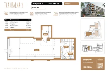 Rzut - Lokal użytkowy na sprzedaż 1 pokój o powierzchni 87,02 m² - numer BL 03 w Teatralna 3