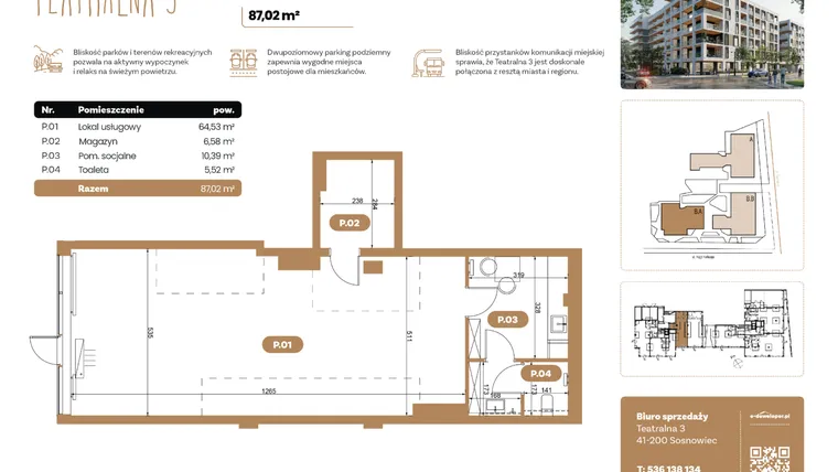 Rzut - Lokal użytkowy na sprzedaż 1 pokój o powierzchni 87,02 m² - numer BL 03 w Teatralna 3