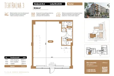Rzut - Lokal użytkowy na sprzedaż 1 pokój o powierzchni 57,24 m² - numer BL 02 w Teatralna 3