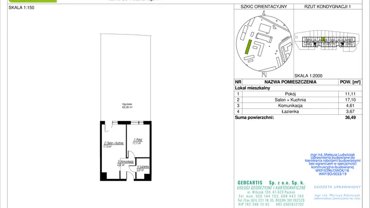 Rzut - Mieszkanie na sprzedaż 2 pokoje o powierzchni 36,49 m² - numer 10C/7 w Jasielska 8C etap II