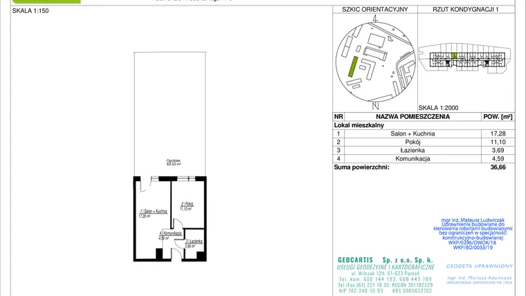 Rzut - Mieszkanie na sprzedaż 2 pokoje o powierzchni 36,66 m² - numer 10C/6 w Jasielska 8C etap II