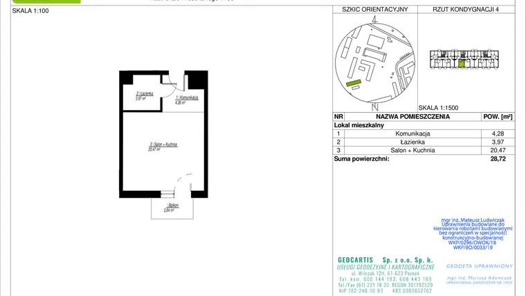 Rzut - Mieszkanie na sprzedaż 1 pokój o powierzchni 28,72 m² - numer 10D/36 w Jasielska 8C etap II