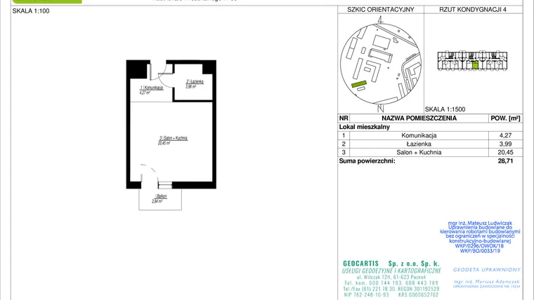 Rzut - Mieszkanie na sprzedaż 1 pokój o powierzchni 28,71 m² - numer 10D/35 w Jasielska 8C etap II