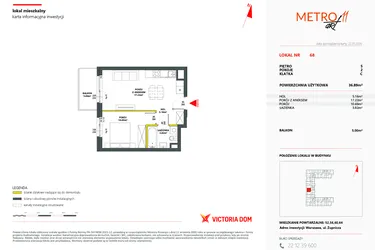Rzut - Mieszkanie na sprzedaż 2 pokoje o powierzchni 36,94 m² - numer 68 w Metro Art 11