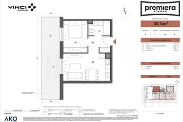 Rzut - Mieszkanie na sprzedaż 2 pokoje o powierzchni 35,71 m² - numer A.05 w Premiera Bemowo