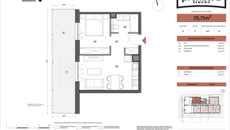 Rzut - Mieszkanie na sprzedaż 2 pokoje o powierzchni 35,71 m² - numer A.05 w Premiera Bemowo