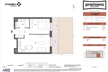 Rzut - Mieszkanie na sprzedaż 2 pokoje o powierzchni 41,48 m² - numer C.02 w Premiera Bemowo