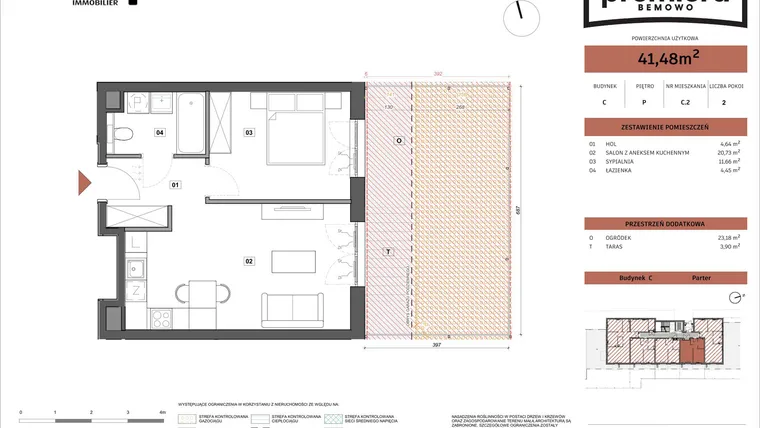 Rzut - Mieszkanie na sprzedaż 2 pokoje o powierzchni 41,48 m² - numer C.02 w Premiera Bemowo