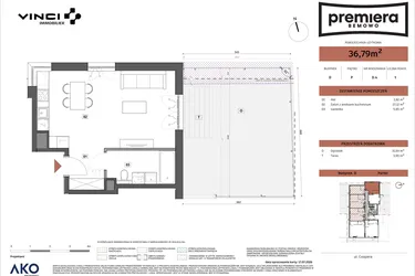 Rzut - Mieszkanie na sprzedaż 1 pokój o powierzchni 36,79 m² - numer D.04 w Premiera Bemowo