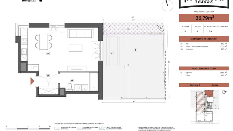 Rzut - Mieszkanie na sprzedaż 1 pokój o powierzchni 36,79 m² - numer D.04 w Premiera Bemowo