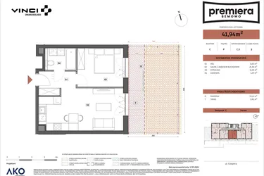 Rzut - Mieszkanie na sprzedaż 2 pokoje o powierzchni 41,94 m² - numer C.03 w Premiera Bemowo