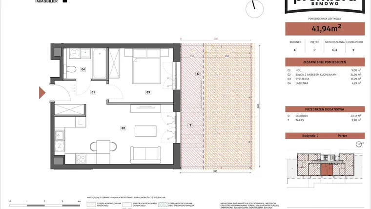 Rzut - Mieszkanie na sprzedaż 2 pokoje o powierzchni 41,94 m² - numer C.03 w Premiera Bemowo
