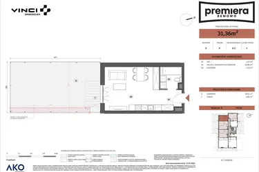 Rzut - Mieszkanie na sprzedaż 1 pokój o powierzchni 31,36 m² - numer D.03 w Premiera Bemowo