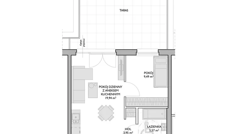 Rzut - Mieszkanie na sprzedaż 2 pokoje o powierzchni 38,95 m² - numer WO/P3/2 w Wiszące Ogrody