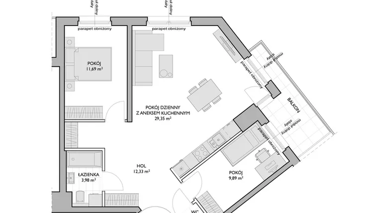 Rzut - Mieszkanie na sprzedaż 3 pokoje o powierzchni 69,3 m² - numer WO/P3/25 w Wiszące Ogrody