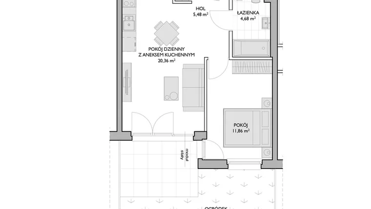 Rzut - Mieszkanie na sprzedaż 2 pokoje o powierzchni 42,38 m² - numer WO/P3/5 w Wiszące Ogrody