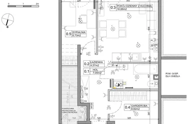 Rzut - Mieszkanie na sprzedaż 3 pokoje o powierzchni 48,03 m² - numer 95 w Manufaktura Marki 2 etap IV