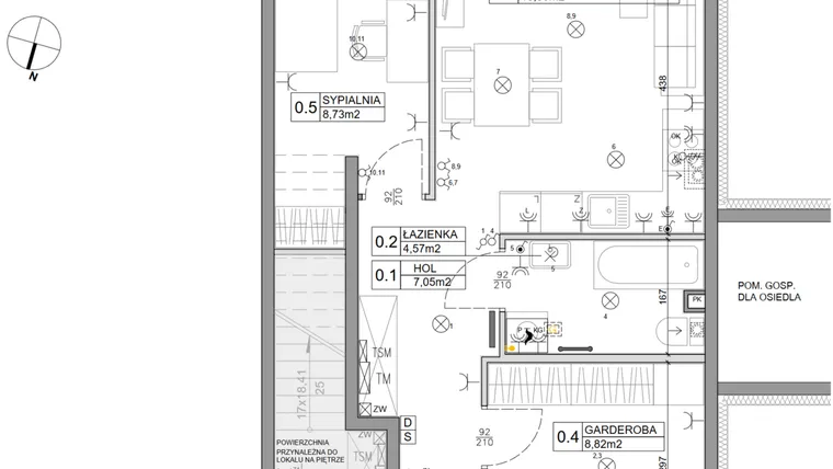 Rzut - Mieszkanie na sprzedaż 3 pokoje o powierzchni 48,03 m² - numer 95 w Manufaktura Marki 2 etap IV