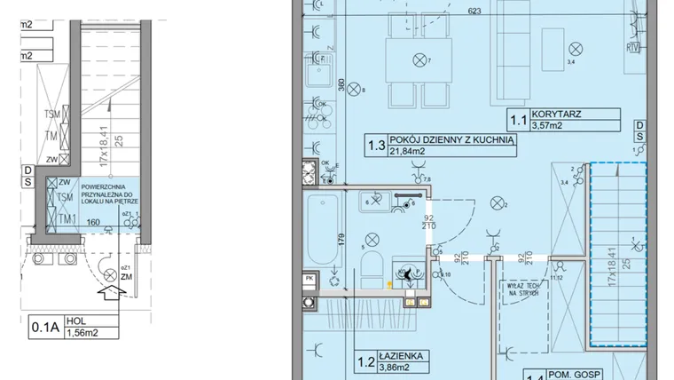 Rzut - Mieszkanie na sprzedaż 3 pokoje o powierzchni 56,07 m² - numer 94 w Manufaktura Marki 2 etap IV