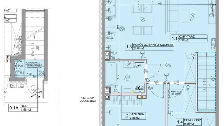Rzut - Mieszkanie na sprzedaż 3 pokoje o powierzchni 56,07 m² - numer 98 w Manufaktura Marki 2 etap IV