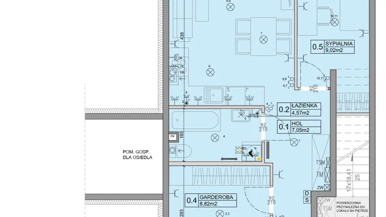 Rzut - Mieszkanie na sprzedaż 3 pokoje o powierzchni 46,34 m² - numer 97 w Manufaktura Marki 2 etap IV