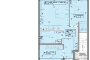 Rzut - Mieszkanie na sprzedaż 3 pokoje o powierzchni 46,34 m² - numer 101 w Manufaktura Marki 2 etap IV