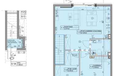 Rzut - Mieszkanie na sprzedaż 3 pokoje o powierzchni 56,07 m² - numer 112 w Manufaktura Marki 2 etap IV