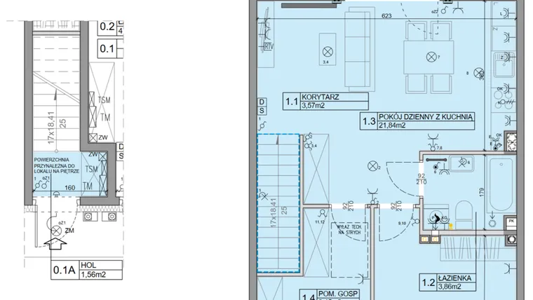 Rzut - Mieszkanie na sprzedaż 3 pokoje o powierzchni 56,07 m² - numer 112 w Manufaktura Marki 2 etap IV
