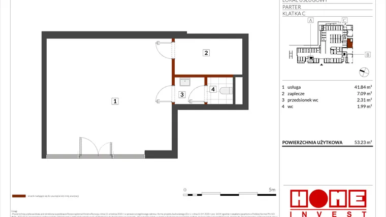 Rzut - Lokal użytkowy na sprzedaż 1 pokój o powierzchni 53,23 m² - numer E1-U03 w Warszawski Świt etap X