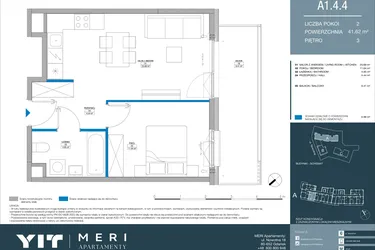 Rzut - Mieszkanie na sprzedaż 2 pokoje o powierzchni 41,61 m² - numer A.1.4.4 w Meri Apartamenty