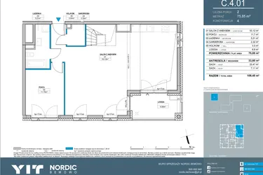 Rzut - Mieszkanie na sprzedaż 5 pokoi o powierzchni 109,45 m² - numer C.4.01 w Nordic Bemowo - etap IV