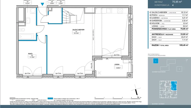 Rzut - Mieszkanie na sprzedaż 5 pokoi o powierzchni 109,45 m² - numer C.4.01 w Nordic Bemowo - etap IV