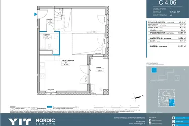 Rzut - Mieszkanie na sprzedaż 3 pokoje o powierzchni 81,31 m² - numer C.4.06 w Nordic Bemowo - etap IV