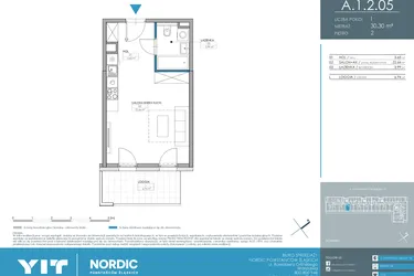 Rzut - Mieszkanie na sprzedaż 1 pokój o powierzchni 30,3 m² - numer 1.1.2.05 w Nordic Powstańców Śląskich