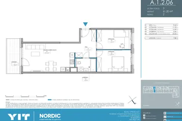 Rzut - Mieszkanie na sprzedaż 3 pokoje o powierzchni 61,2 m² - numer 1.1.2.06 w Nordic Powstańców Śląskich