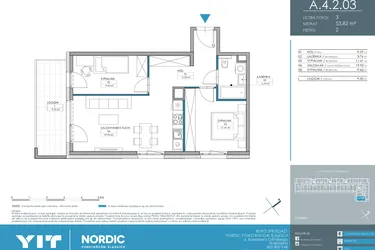 Rzut - Mieszkanie na sprzedaż 3 pokoje o powierzchni 53,82 m² - numer 1.4.2.03 w Nordic Powstańców Śląskich