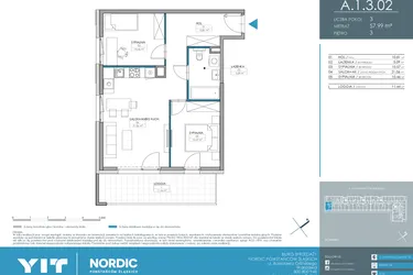 Rzut - Mieszkanie na sprzedaż 3 pokoje o powierzchni 57,99 m² - numer 1.1.3.02 w Nordic Powstańców Śląskich