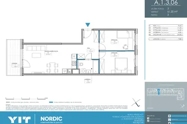 Rzut - Mieszkanie na sprzedaż 3 pokoje o powierzchni 61,2 m² - numer 1.1.3.06 w Nordic Powstańców Śląskich