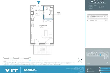 Rzut - Mieszkanie na sprzedaż 1 pokój o powierzchni 30,19 m² - numer 1.3.3.02 w Nordic Powstańców Śląskich