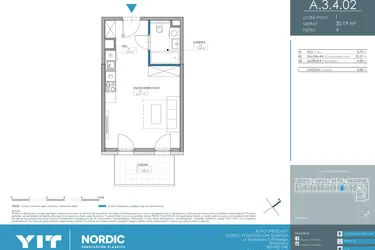 Rzut - Mieszkanie na sprzedaż 1 pokój o powierzchni 30,19 m² - numer 1.3.4.02 w Nordic Powstańców Śląskich