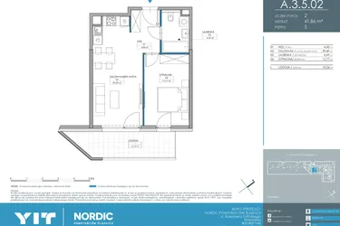 Rzut - Mieszkanie na sprzedaż 1 pokój o powierzchni 31,47 m² - numer 1.3.5.02 w Nordic Powstańców Śląskich