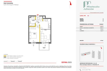 Rzut - Mieszkanie na sprzedaż 2 pokoje o powierzchni 39,57 m² - numer 32 w Miasteczko Julianów