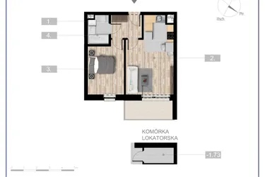 Rzut - Mieszkanie na sprzedaż 2 pokoje o powierzchni 40,81 m² - numer 1 w Szczytno Dąbrowskiego - etap 3