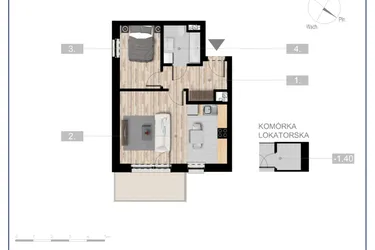Rzut - Mieszkanie na sprzedaż 2 pokoje o powierzchni 41,47 m² - numer 2 w Szczytno Dąbrowskiego - etap 3