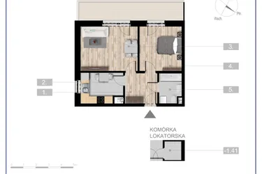 Rzut - Mieszkanie na sprzedaż 2 pokoje o powierzchni 47,84 m² - numer 3 w Szczytno Dąbrowskiego - etap 3