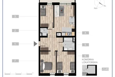 Rzut - Mieszkanie na sprzedaż 4 pokoje o powierzchni 73,77 m² - numer 5 w Szczytno Dąbrowskiego - etap 3